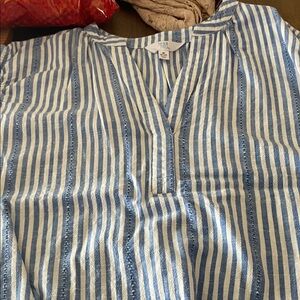 Time and Tru Blue and White Striped Casual Button Down Shirt